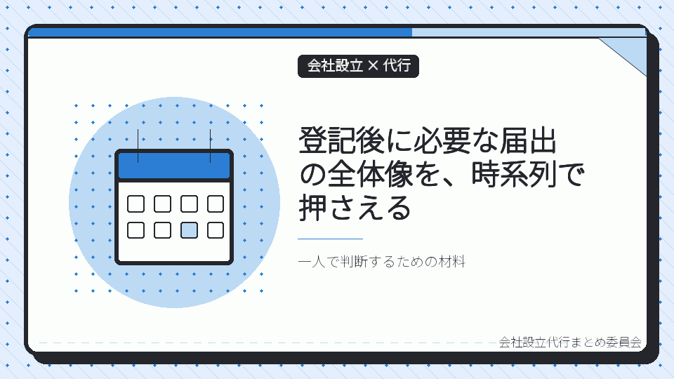 登記後に必要な届出の全体像を、時系列で押さえるを表したイラスト