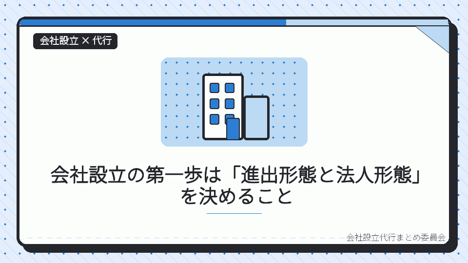 会社設立の第一歩は「進出形態と法人形態」を決めることを表したイラスト