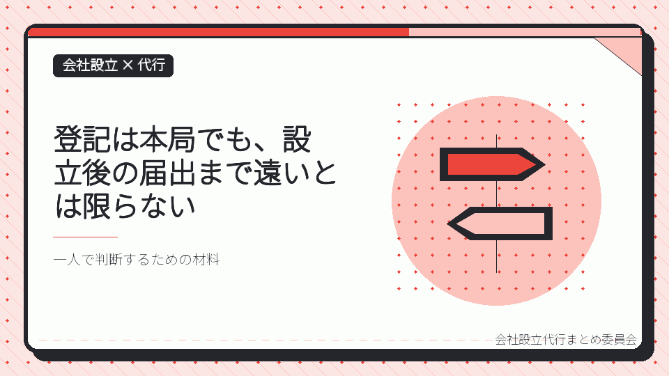 登記は本局でも、設立後の届出まで遠いとは限らないを表したイラスト
