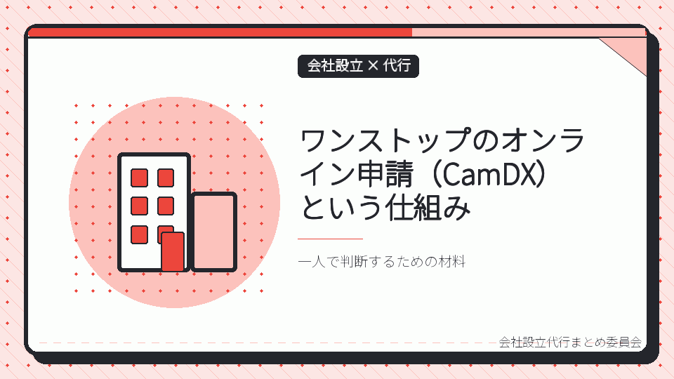 ワンストップのオンライン申請(CamDX)という仕組みを表したイラスト