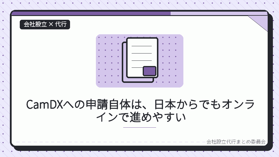 CamDXへの申請自体は、日本からでもオンラインで進めやすいを表したイラスト