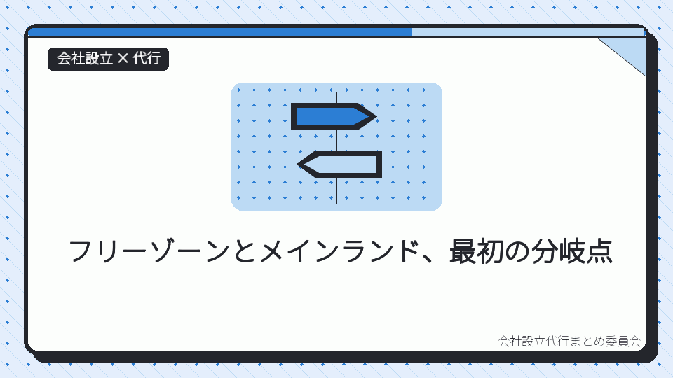 フリーゾーンとメインランド、最初の分岐点を表したイラスト
