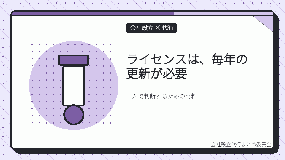 ライセンスは、毎年の更新が必要を表したイラスト