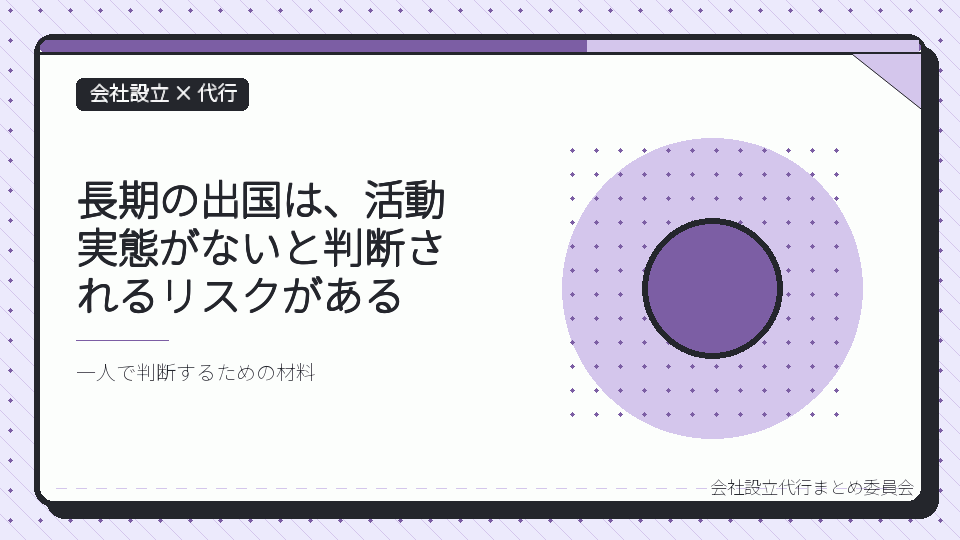 長期の出国は、活動実態がないと判断されるリスクがあるを表したイラスト