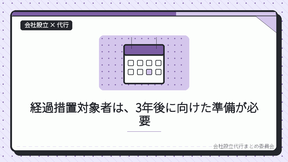 経過措置対象者は、3年後に向けた準備が必要を表したイラスト