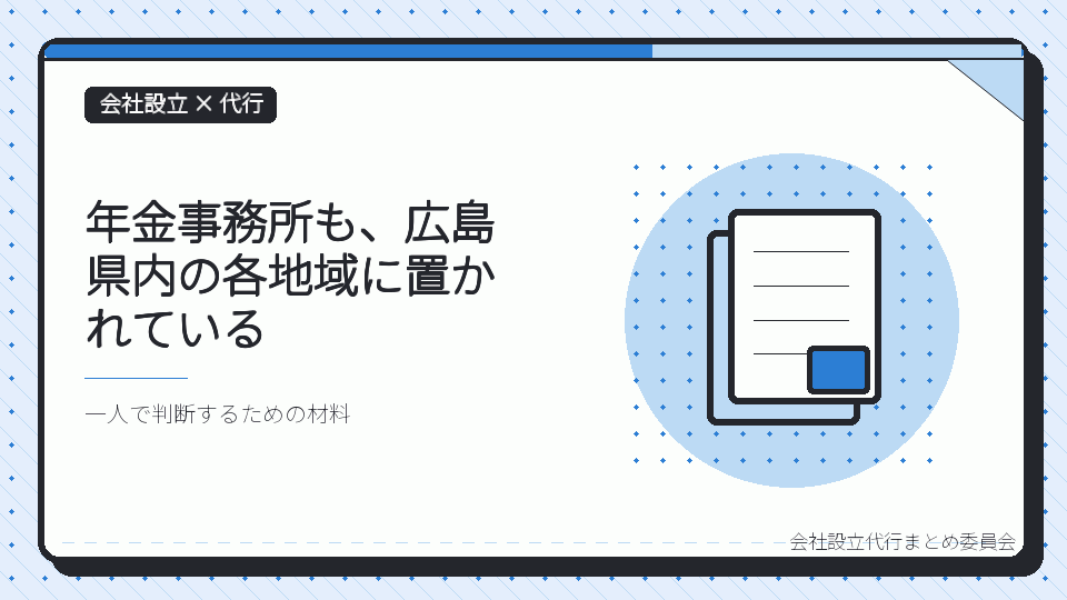 年金事務所も、広島県内の各地域に置かれているを表したイラスト