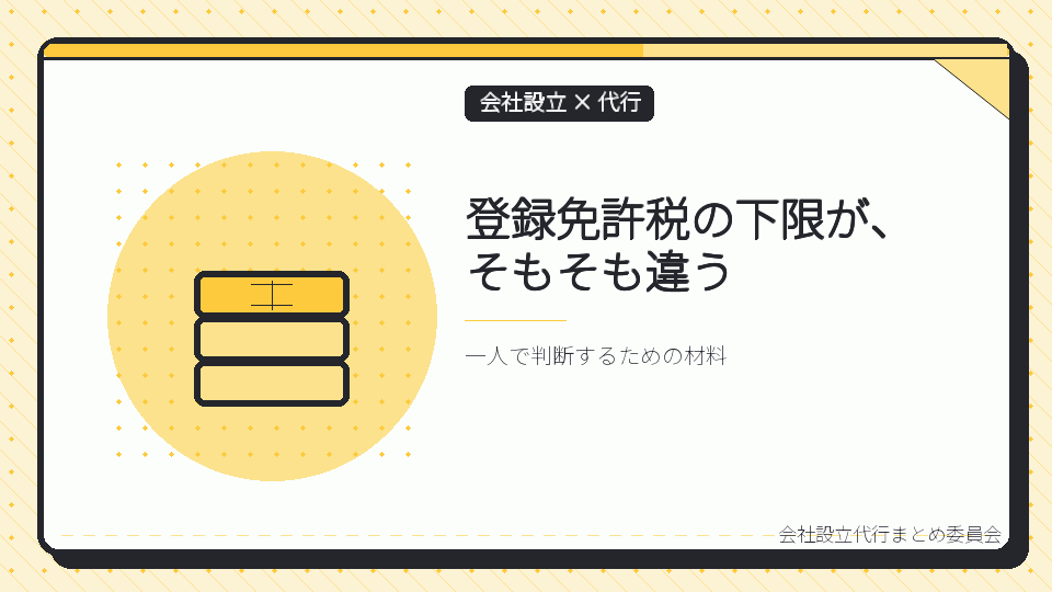 登録免許税の下限が、そもそも違うを表したイラスト