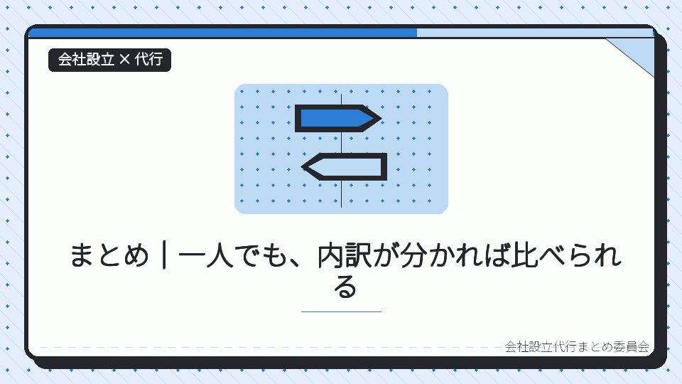 まとめ｜一人でも、内訳が分かれば比べられるを表したイラスト