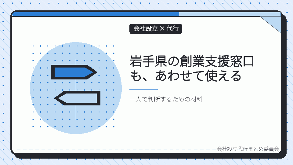 岩手県の創業支援窓口も、あわせて使えるを表したイラスト