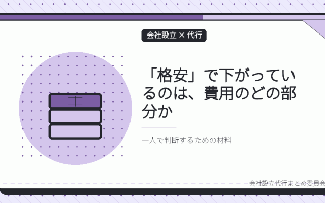 会社設立の代行が格安になる仕組み|一人で契約前に確かめたい条件