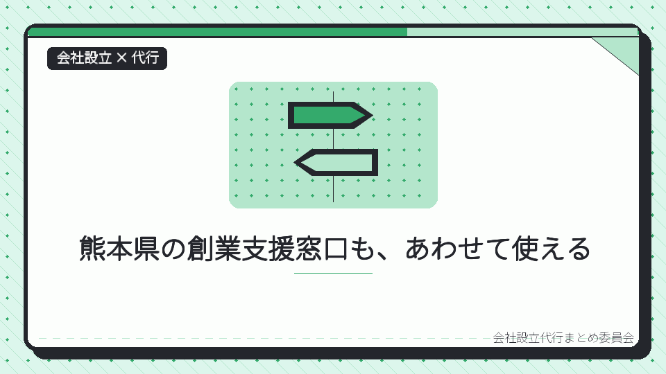 熊本県の創業支援窓口も、あわせて使えるを表したイラスト