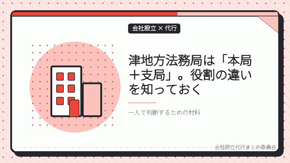 津地方法務局は「本局＋支局」。役割の違いを知っておくを表したイラスト