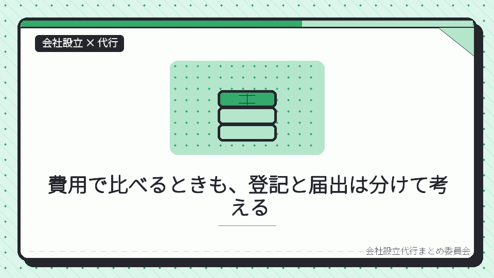 費用で比べるときも、登記と届出は分けて考えるを表したイラスト