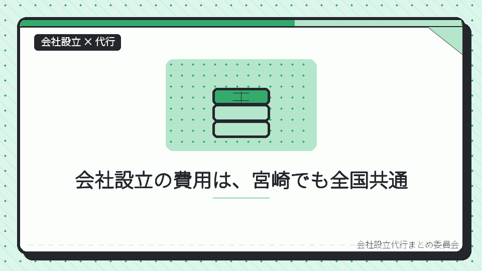 会社設立の費用は、宮崎でも全国共通を表したイラスト