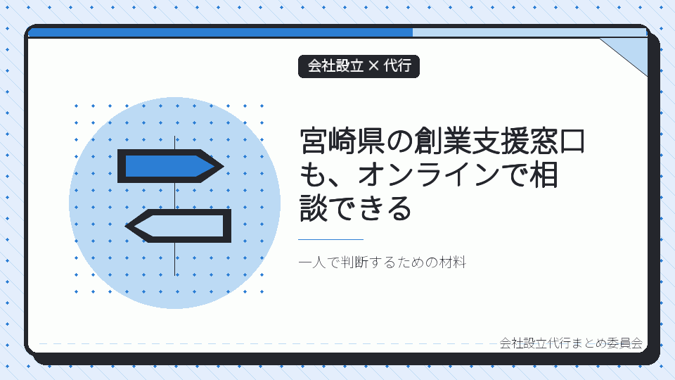 宮崎県の創業支援窓口も、オンラインで相談できるを表したイラスト