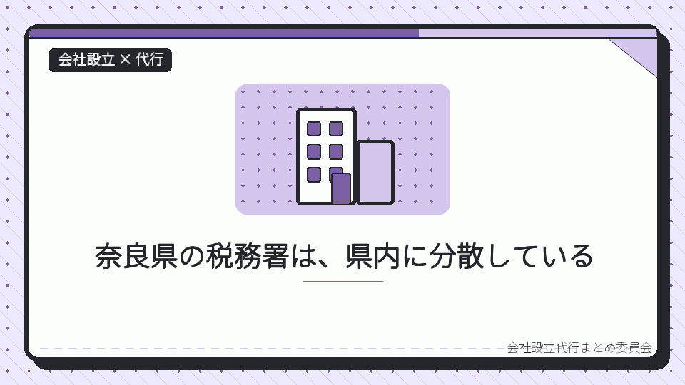 奈良県の税務署は、県内に分散しているを表したイラスト