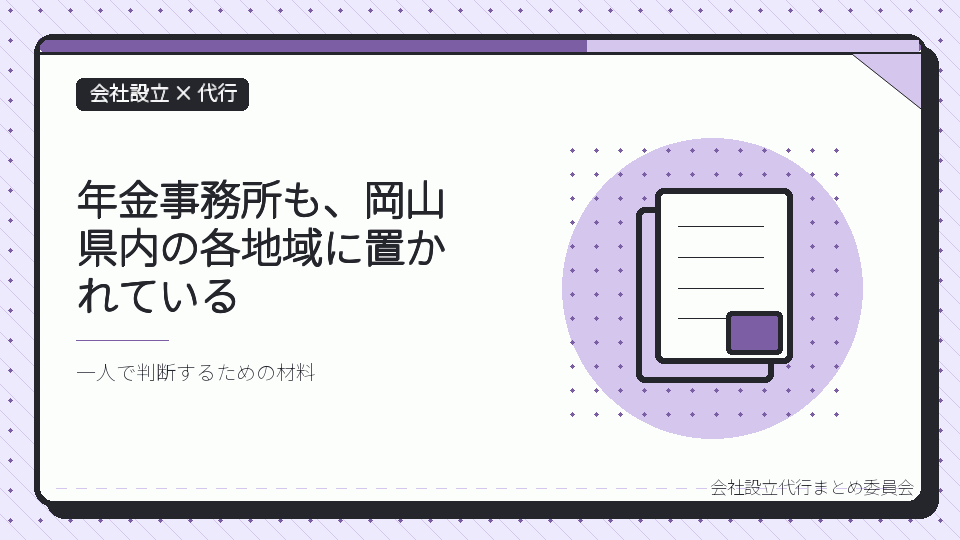 年金事務所も、岡山県内の各地域に置かれているを表したイラスト