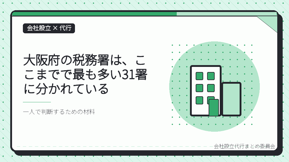大阪府の税務署は、ここまでで最も多い31署に分かれているを表したイラスト