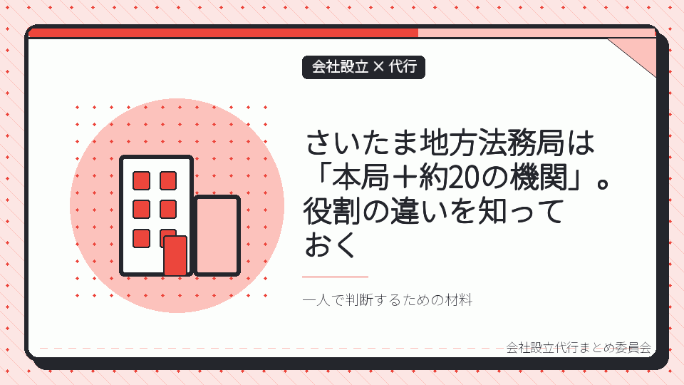 さいたま地方法務局は「本局+約20の機関」。役割の違いを知っておくを表したイラスト