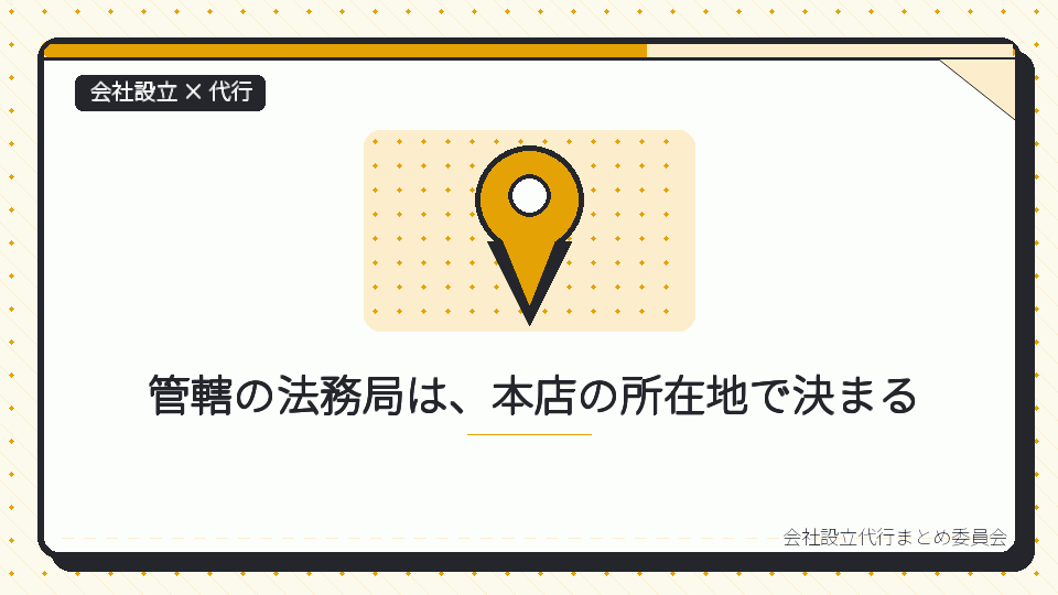 管轄の法務局は、本店の所在地で決まるを表したイラスト