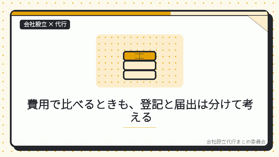 費用で比べるときも、登記と届出は分けて考えるを表したイラスト