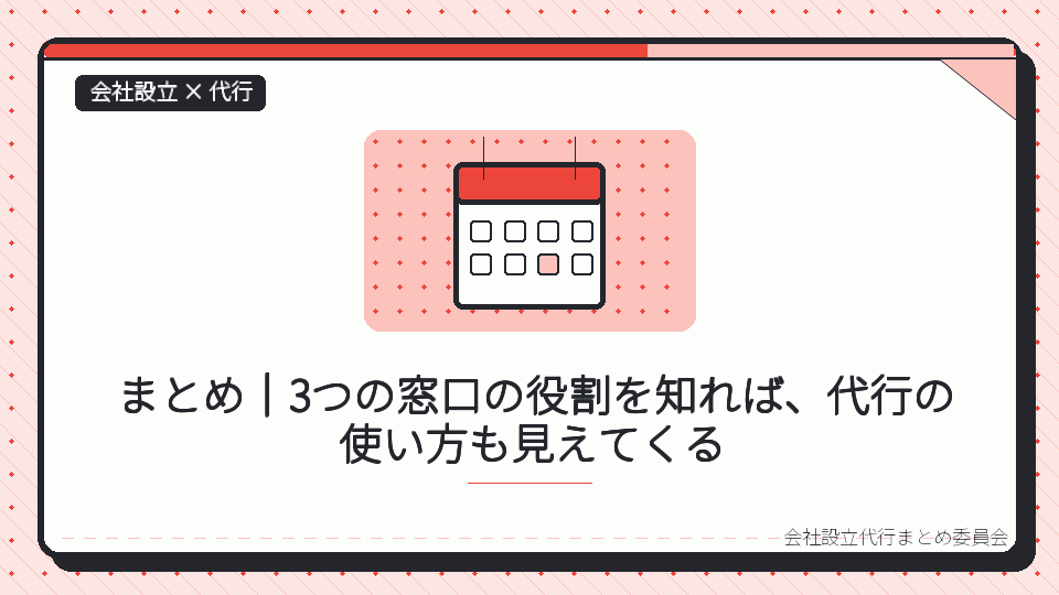 まとめ|3つの窓口の役割を知れば、代行の使い方も見えてくるを表したイラスト