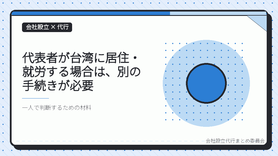 代表者が台湾に居住・就労する場合は、別の手続きが必要を表したイラスト