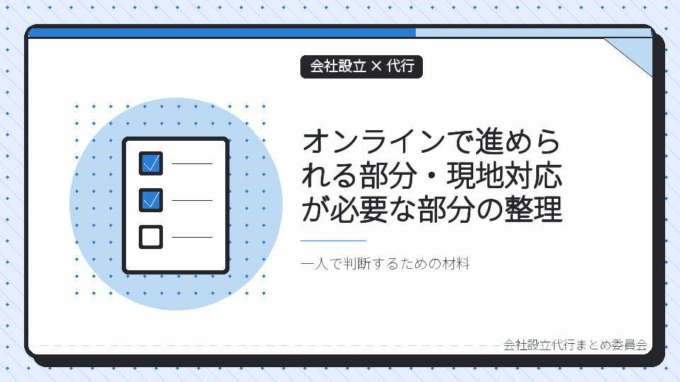 オンラインで進められる部分・現地対応が必要な部分の整理を表したイラスト