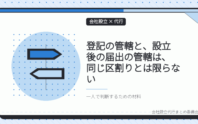 東京の会社設立、登記の管轄と税務署の管轄は別物|代行に頼む範囲を一人で決めるための整理