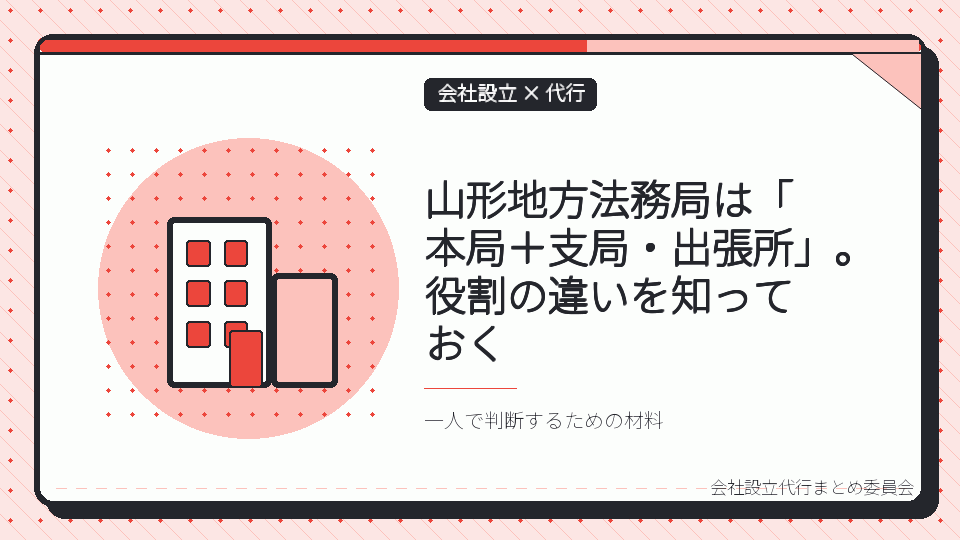 山形地方法務局は「本局＋支局・出張所」。役割の違いを知っておくを表したイラスト