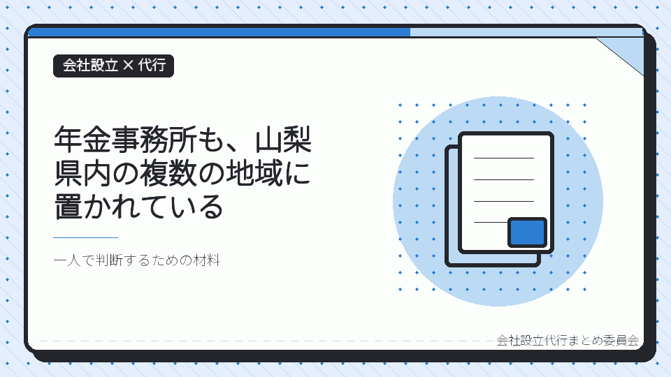 年金事務所も、山梨県内の複数の地域に置かれているを表したイラスト
